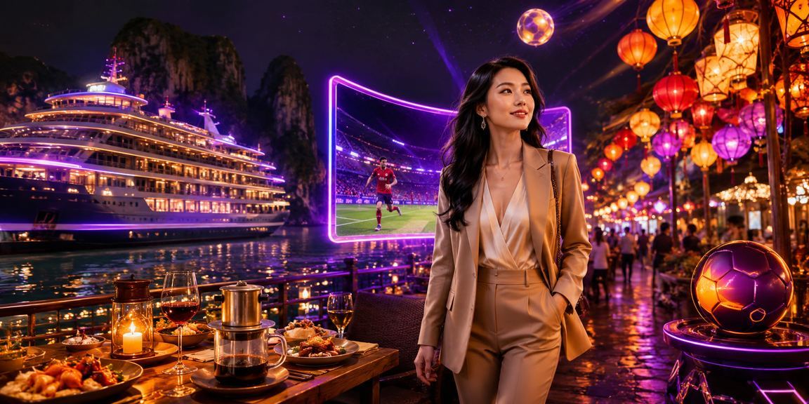 Người chơi tại vịnh Hạ Long thưởng thức cà phê và phân tích kèo bóng đá trên điện thoại buổi sáng